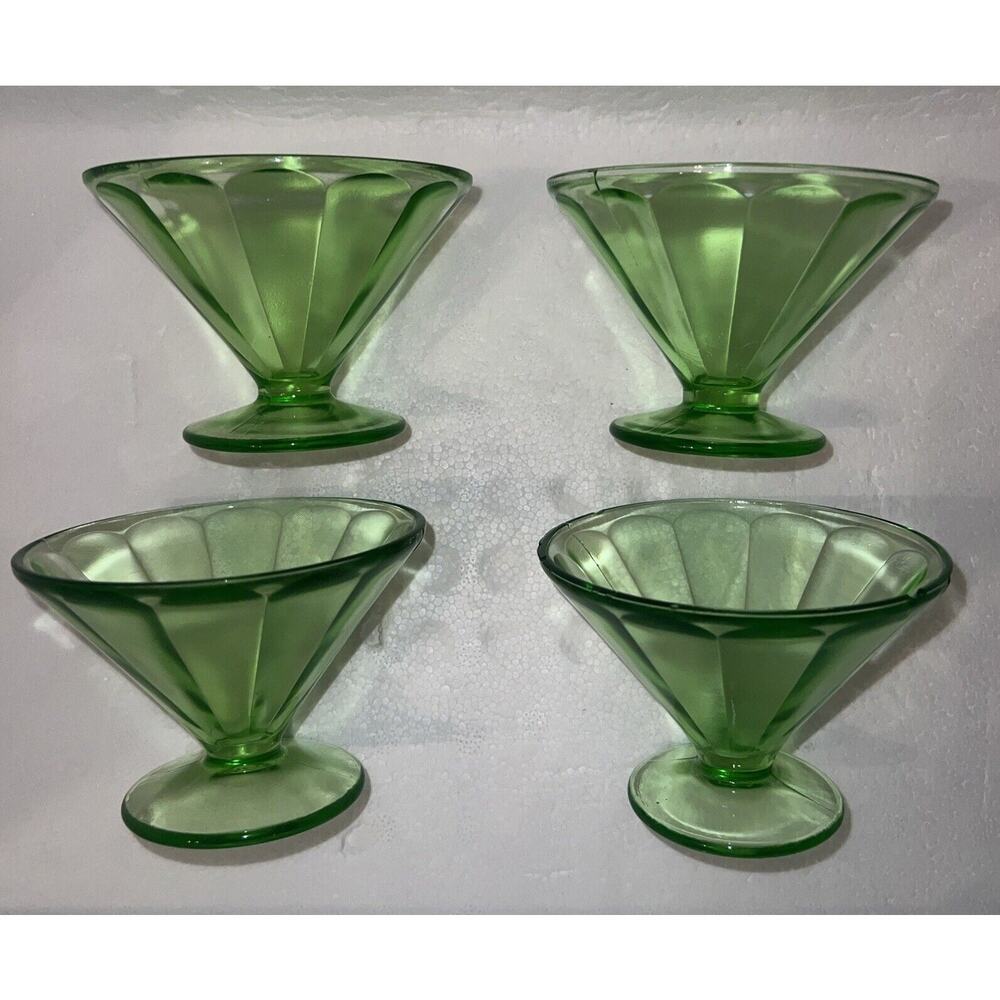 4 -1920 Federal Glass Dessert Sherbet Dish Bowl Depression Uranium Vaseline VTG - Picture 5 of 11